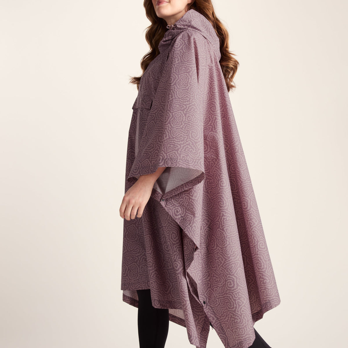 Drench Unisex Waterproof Poncho - Dusky Pink Wiggle Print - Image 6