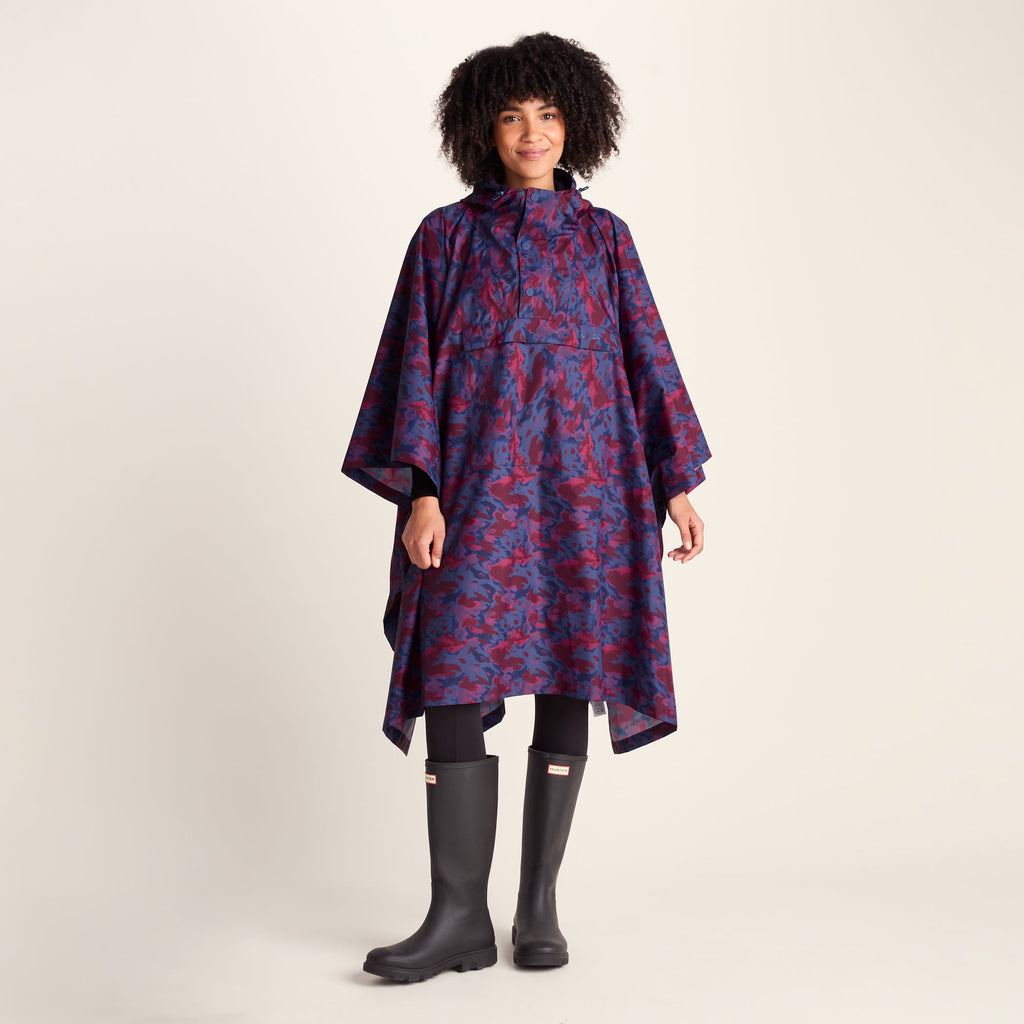 Drench Unisex Waterproof Poncho - Oxford Blue Abstract Print - Image 3