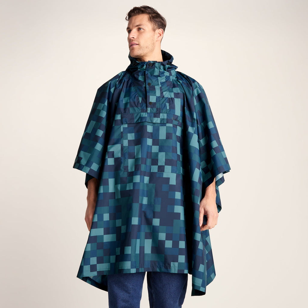 Drench Unisex Waterproof Poncho - Blue Pixel Print