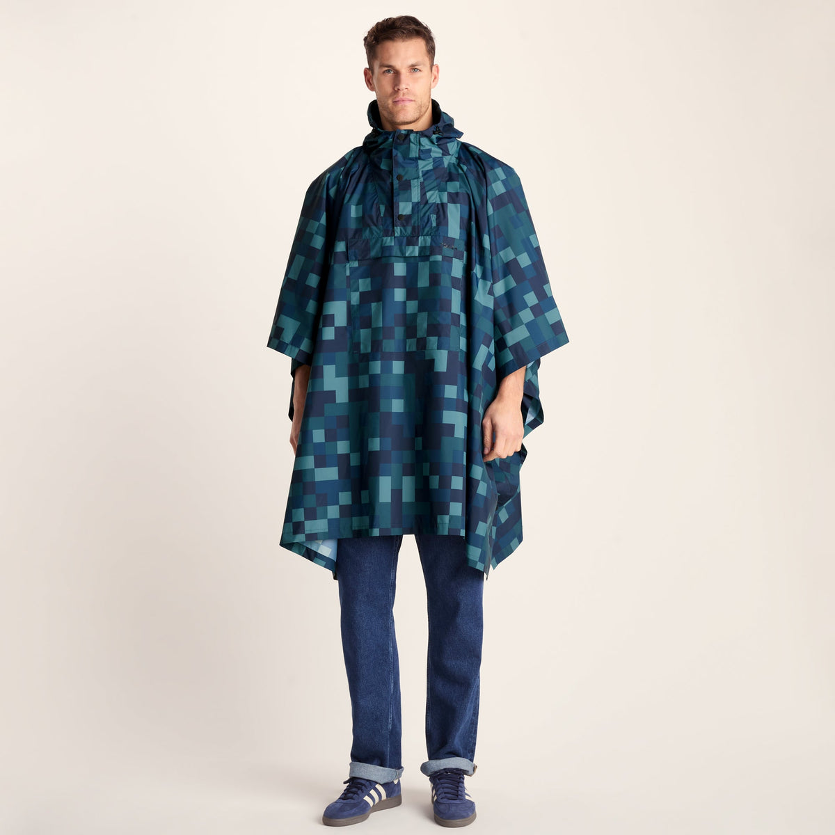 Drench Unisex Waterproof Poncho - Blue Pixel Print - Image 3