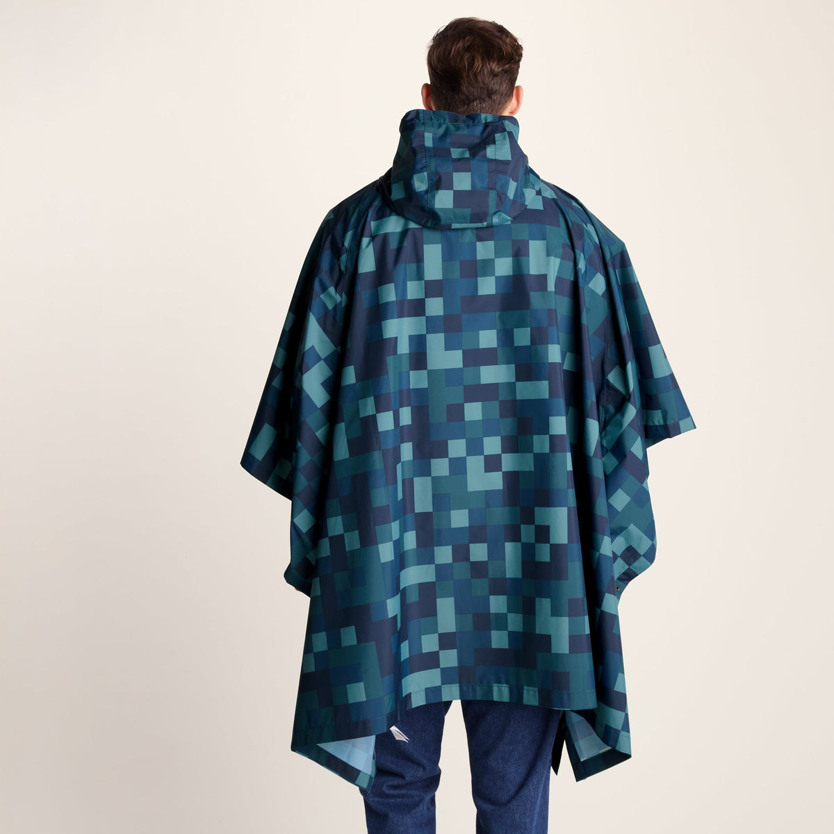 Drench Unisex Waterproof Poncho - Blue Pixel Print - Image 4