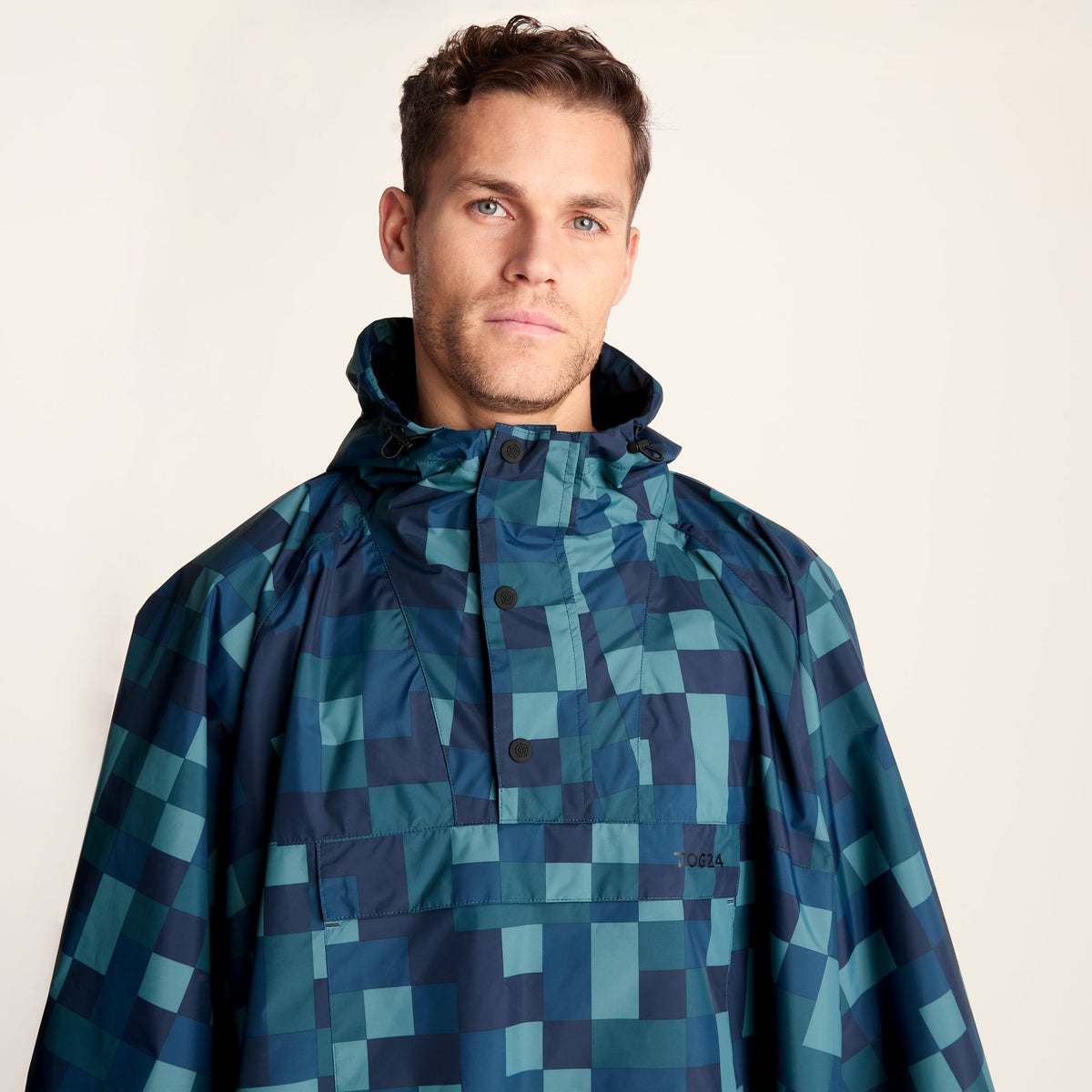 Drench Unisex Waterproof Poncho - Blue Pixel Print - Image 5