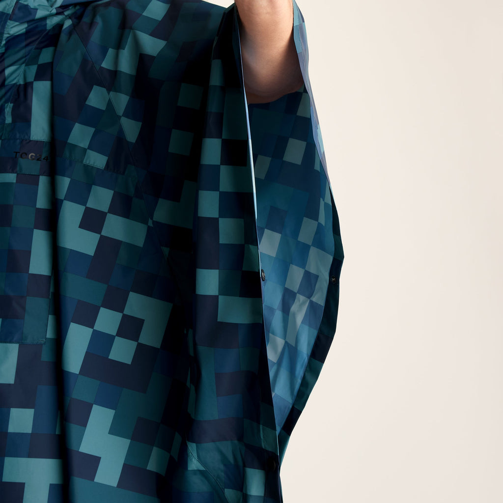 Drench Unisex Waterproof Poncho - Blue Pixel Print - Image 6