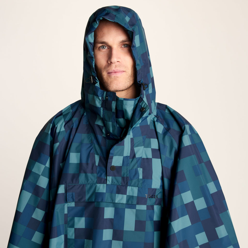 Drench Unisex Waterproof Poncho - Blue Pixel Print - Image 7