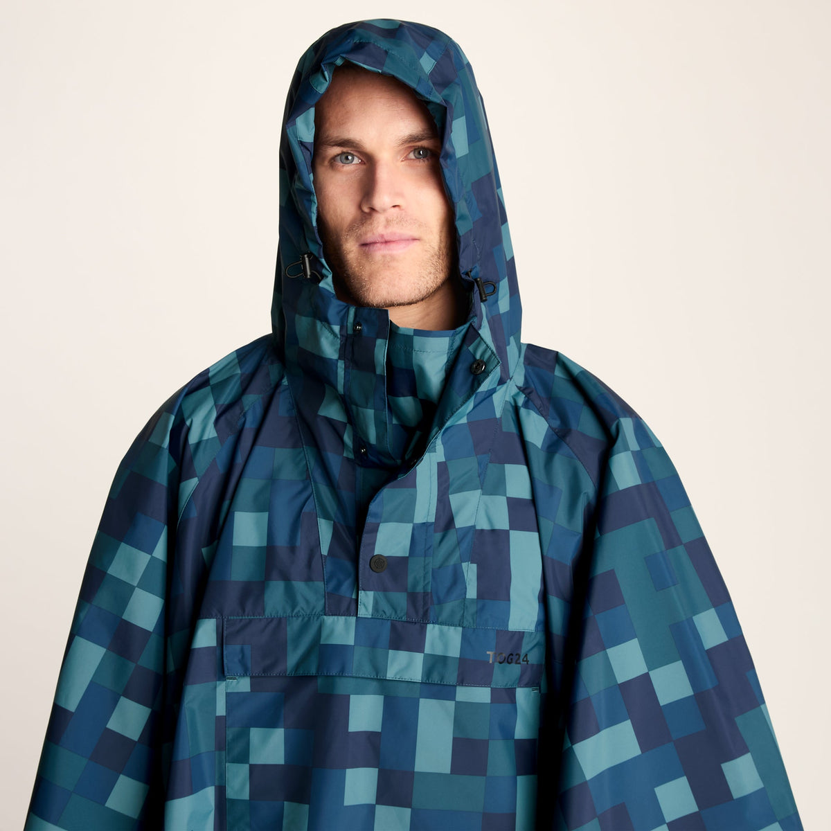 Drench Unisex Waterproof Poncho - Blue Pixel Print - Image 7