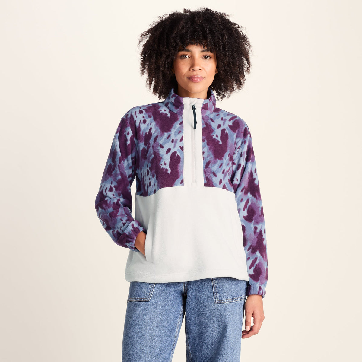 Eden Womens Relaxed Fit Microfleece Zip Neck - Smokey Blue Print - Image 6