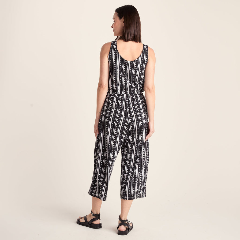 Emmie Womens Supersoft Jumpsuit - Black Doodle Stripe Print - Image 2