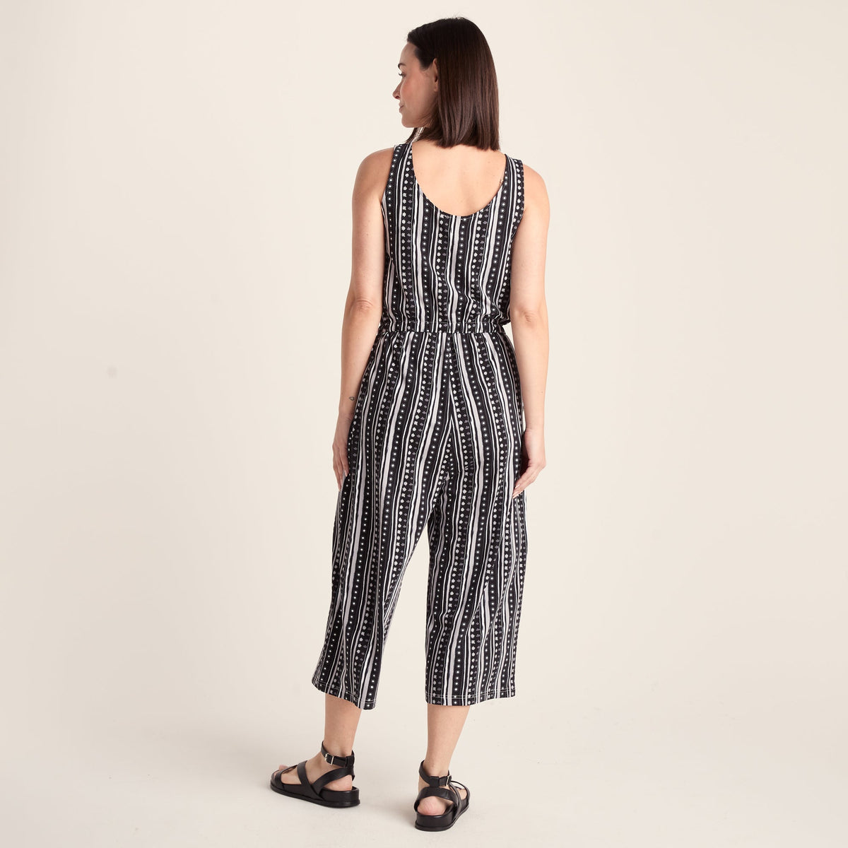 Emmie Womens Supersoft Jumpsuit - Black Doodle Stripe Print - Image 2