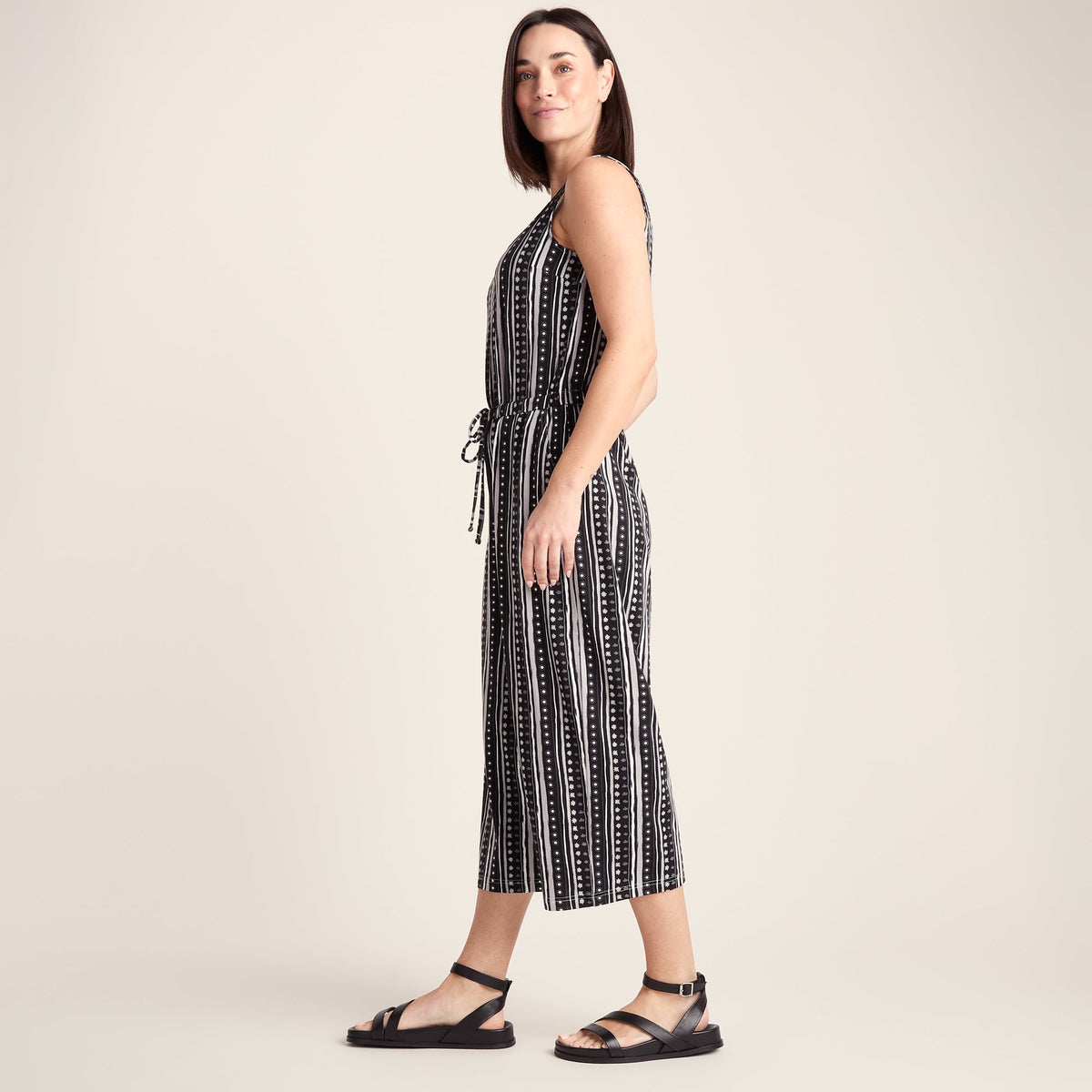 Emmie Womens Supersoft Jumpsuit - Black Doodle Stripe Print - Image 4