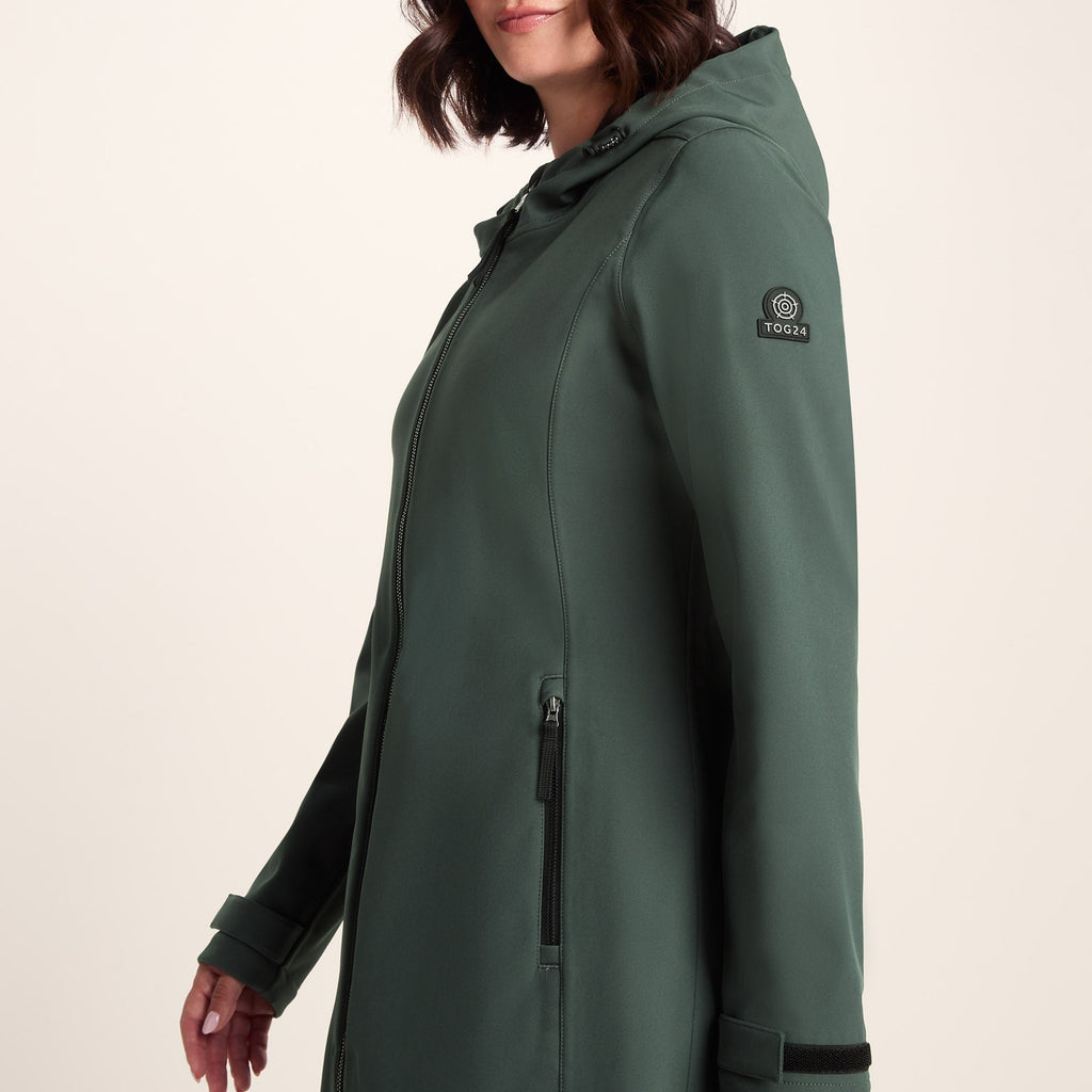 Enya Womens Longline Waterproof Softshell Jacket - Racing Green - Image 5