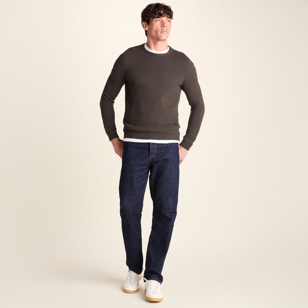 Ethan Mens Crew Neck Knit Jumper - Ash Brown - Image 2