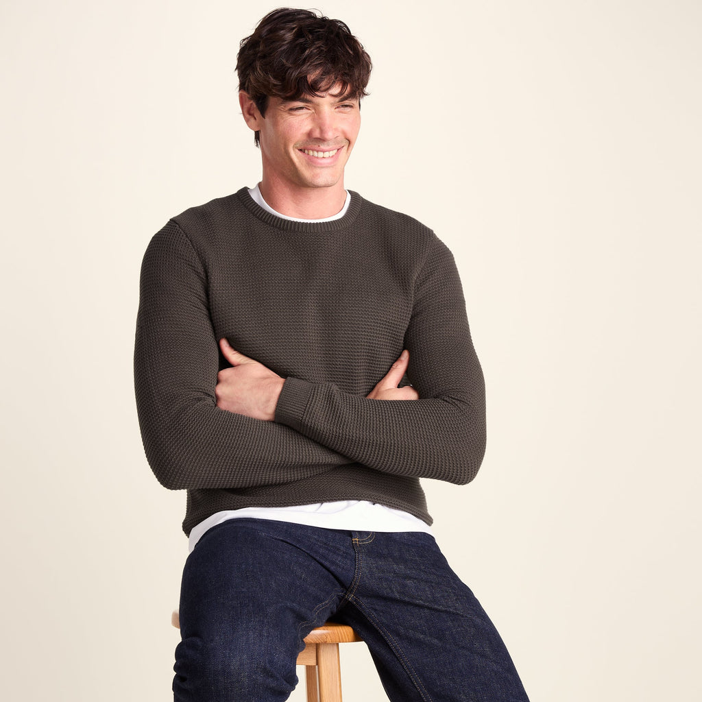 Ethan Mens Crew Neck Knit Jumper - Ash Brown - Image 4