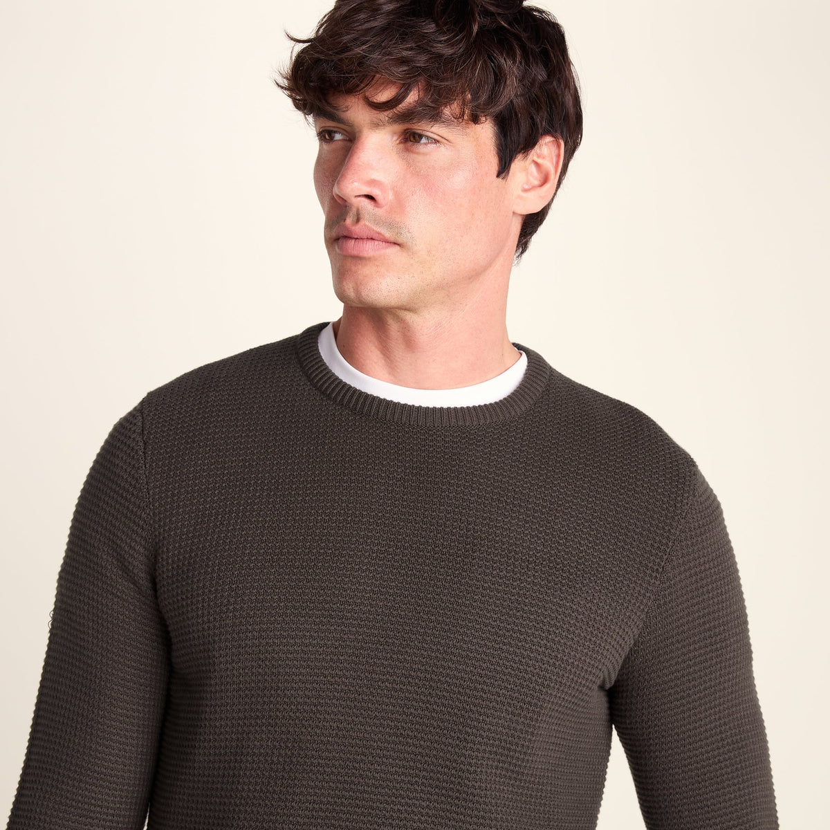 Ethan Mens Crew Neck Knit Jumper - Ash Brown - Image 5