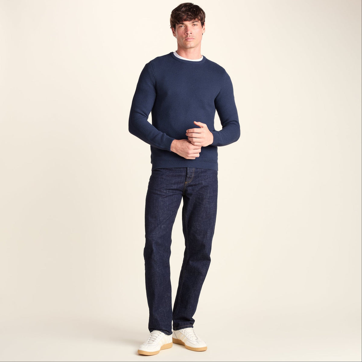 Ethan Mens Crew Neck Knit Jumper - Smokey Blue - Image 2