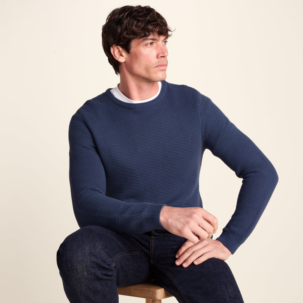 Ethan Mens Crew Neck Knit Jumper - Smokey Blue - Image 4