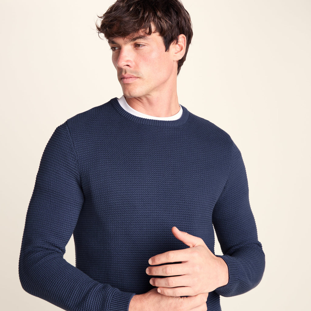 Ethan Mens Crew Neck Knit Jumper - Smokey Blue - Image 5