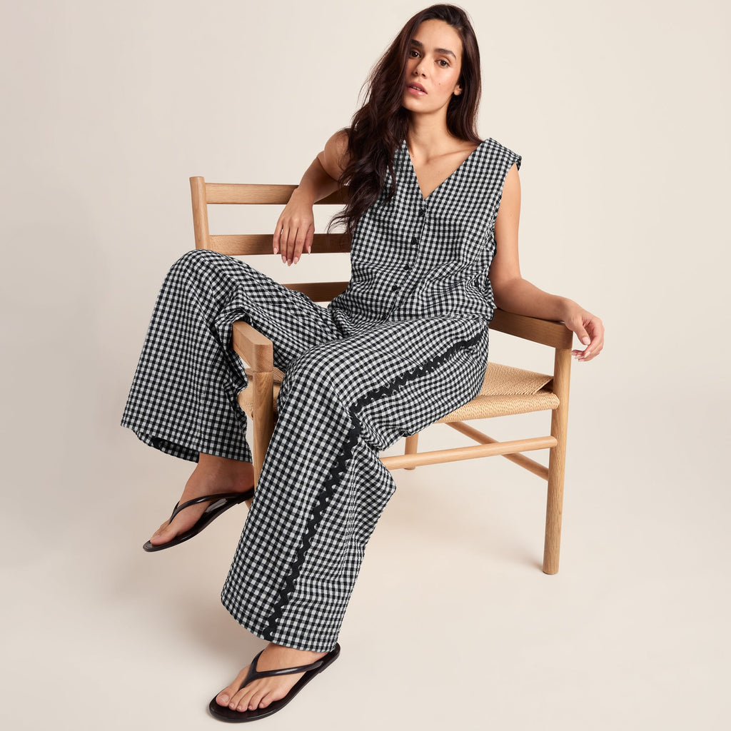 Fearne Womens Gingham Trousers - Black Check - Image 4