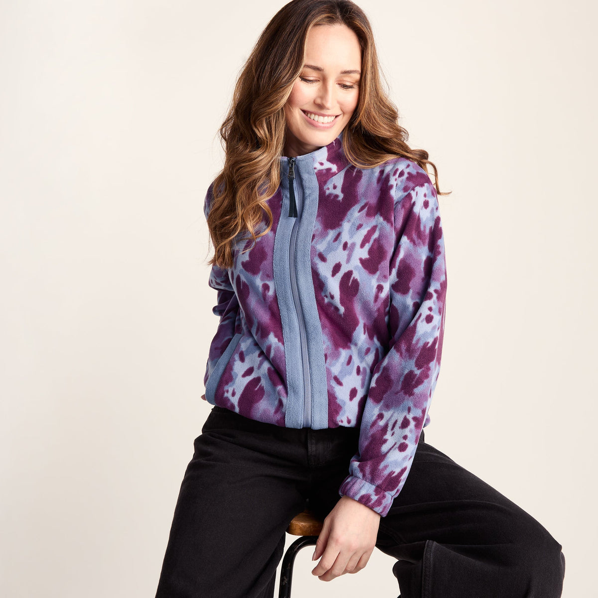 Firan Womens Relaxed Fit Microfleece Jacket - Smokey Blue Print - Image 5