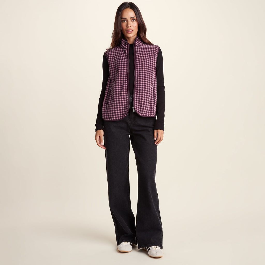 Firth Womens Gingham Midweight Microfleece Gilet - Mauve Gingham - Image 2
