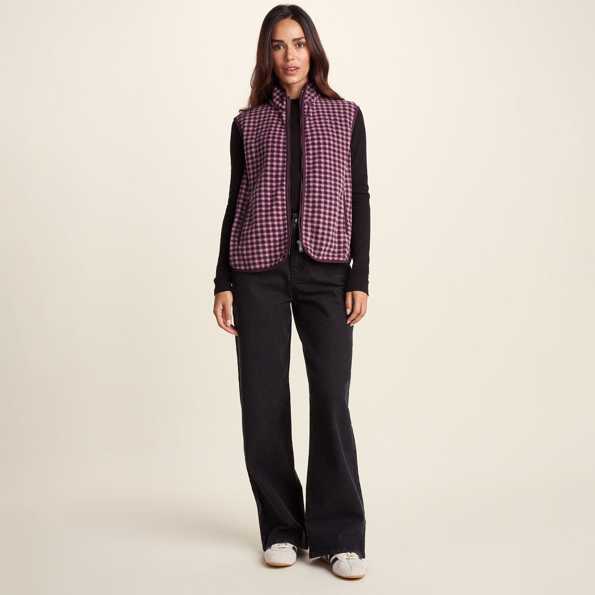 Firth Womens Gingham Midweight Microfleece Gilet - Mauve Gingham - Image 2