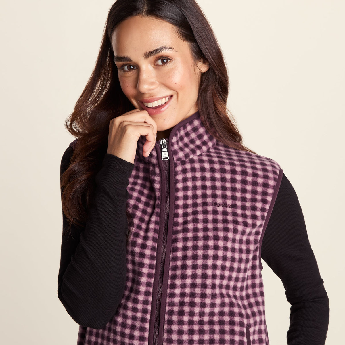 Firth Womens Gingham Midweight Microfleece Gilet - Mauve Gingham - Image 5