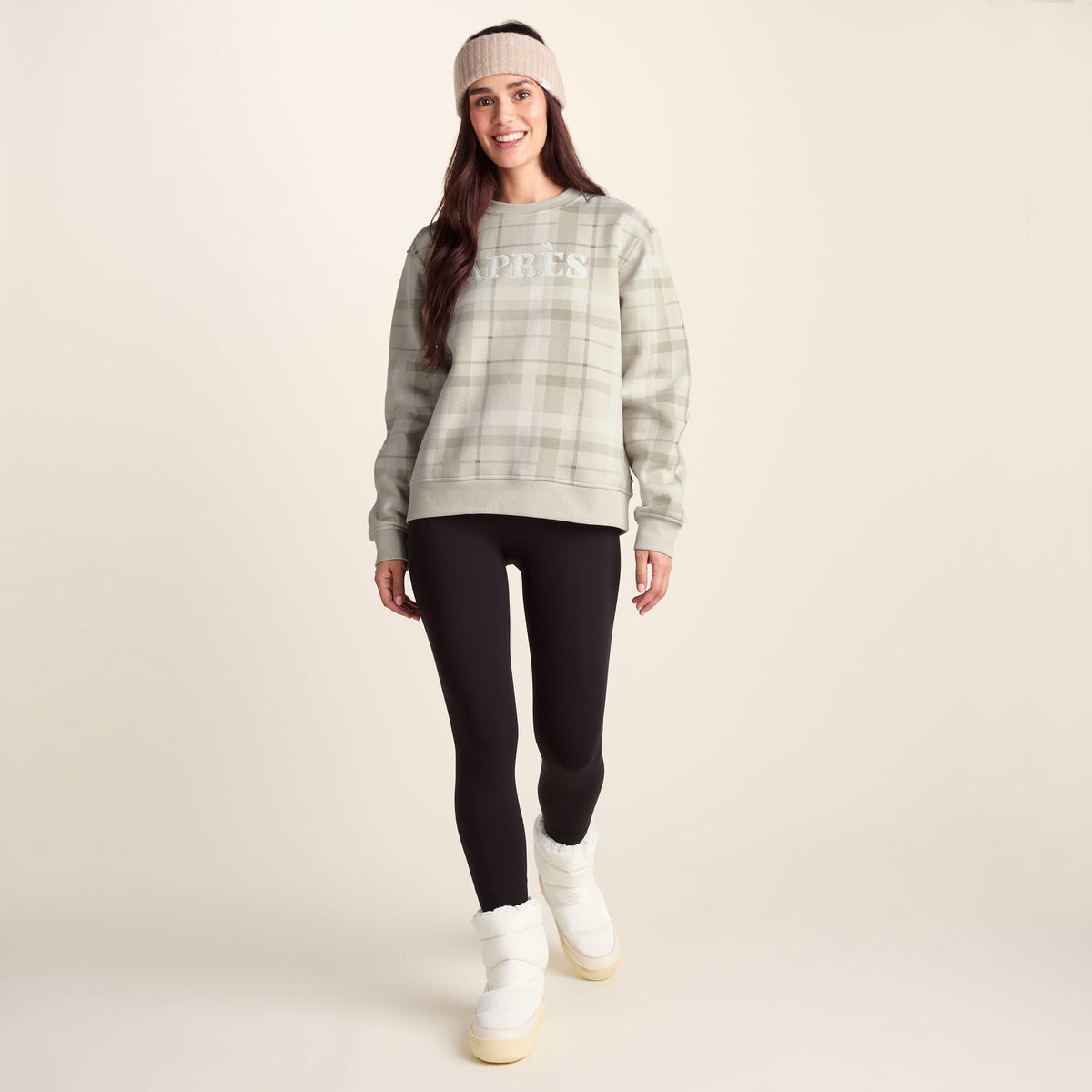 Gina Womens Supersoft Check Print Crew Neck Sweatshirt - Simply Taupe Check - Image 2