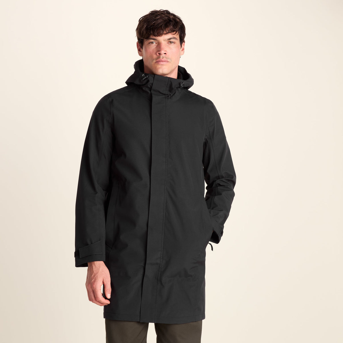 Glenton Mens Long Waterproof Jacket - Black - Image 9