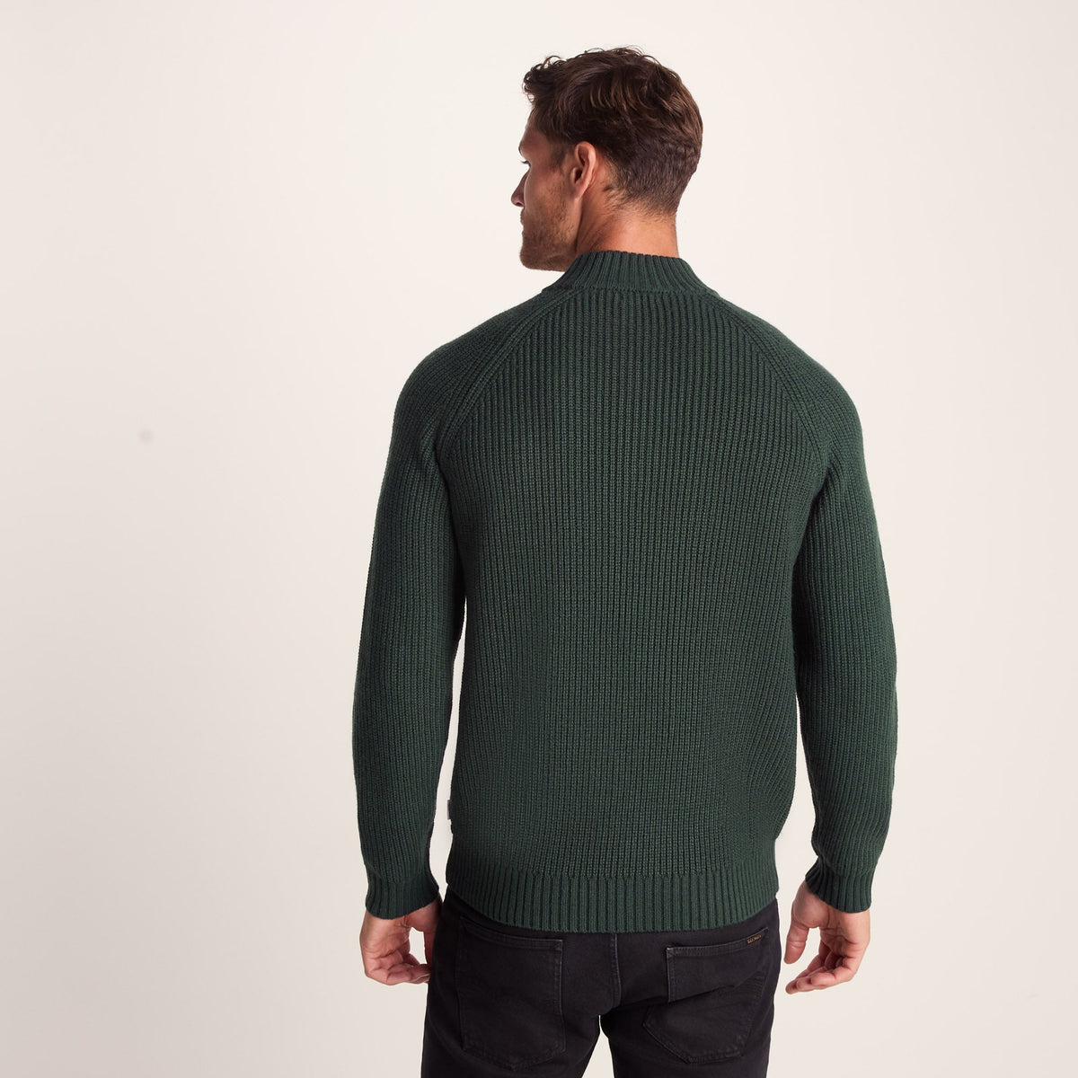Glen Mens Chunky Knitted Zip Neck Jumper - Racing Green - Image 5