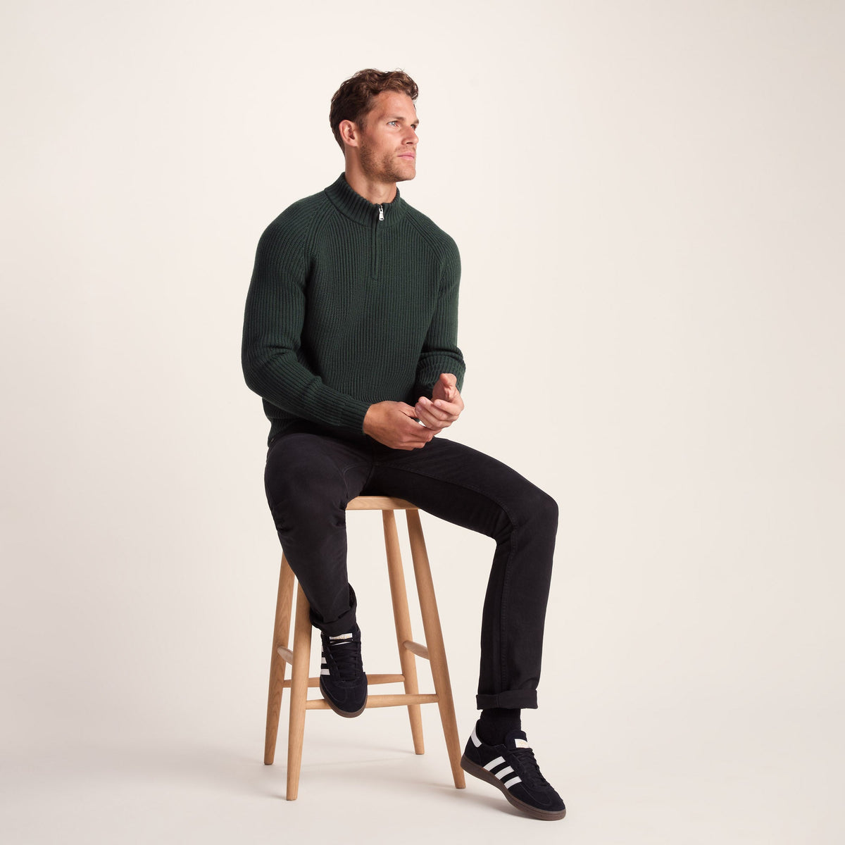 Glen Mens Chunky Knitted Zip Neck Jumper - Racing Green - Image 4