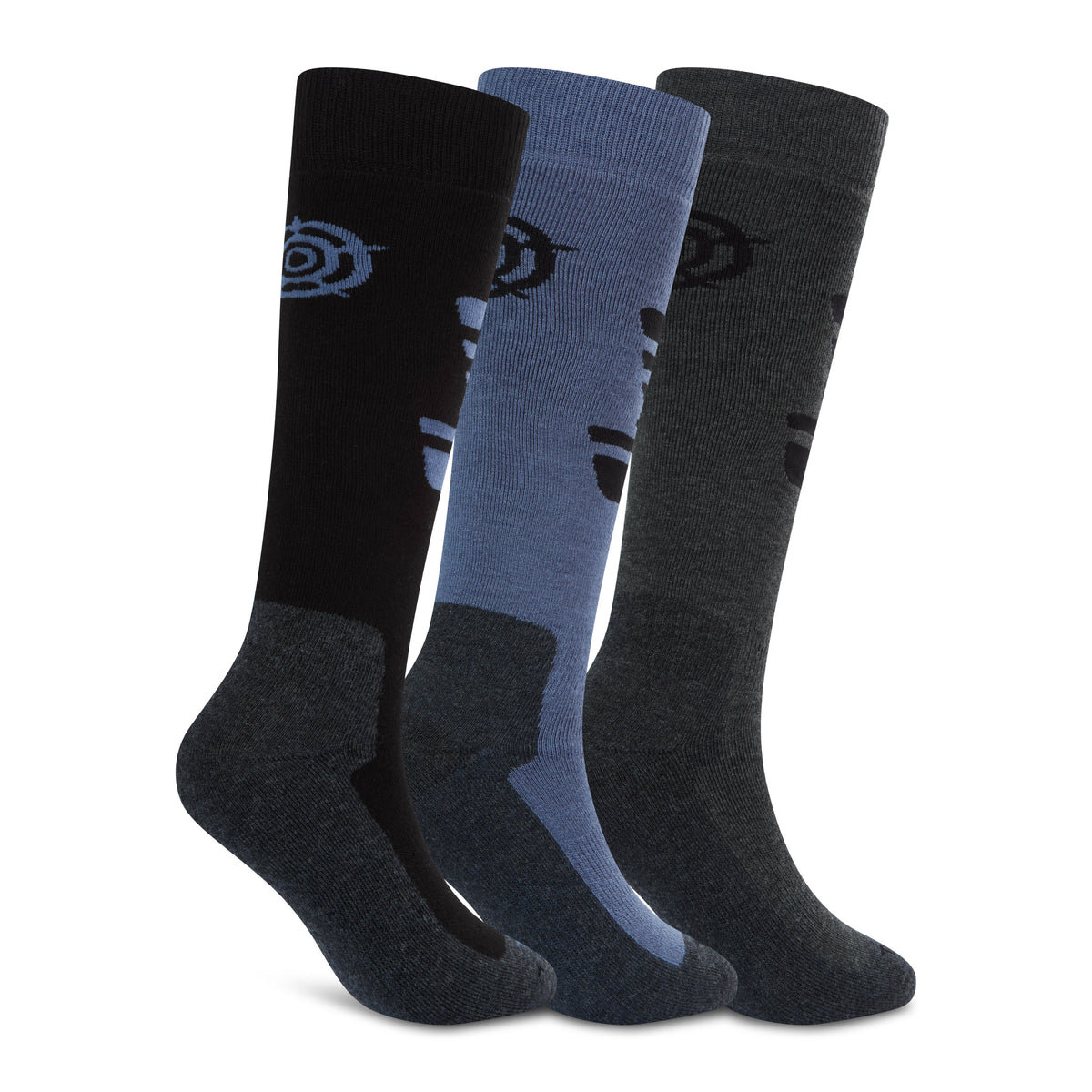 Glenshee Mens 3 Pack Technical Ski Socks - Black/Dark Grey Marl/Smokey Blue - Image 2