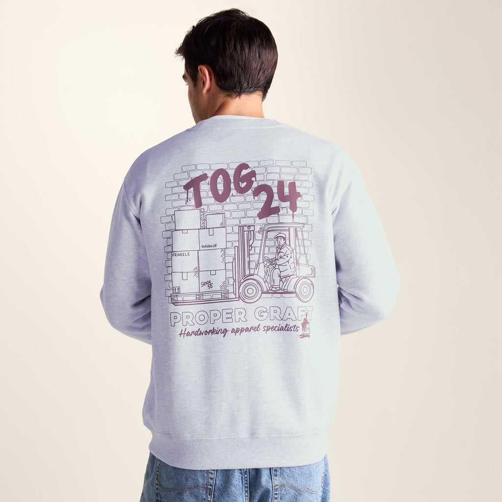 Graft Mens Supersoft Graphic Print Crew Neck Sweatshirt - Light Grey Melange - Image 4