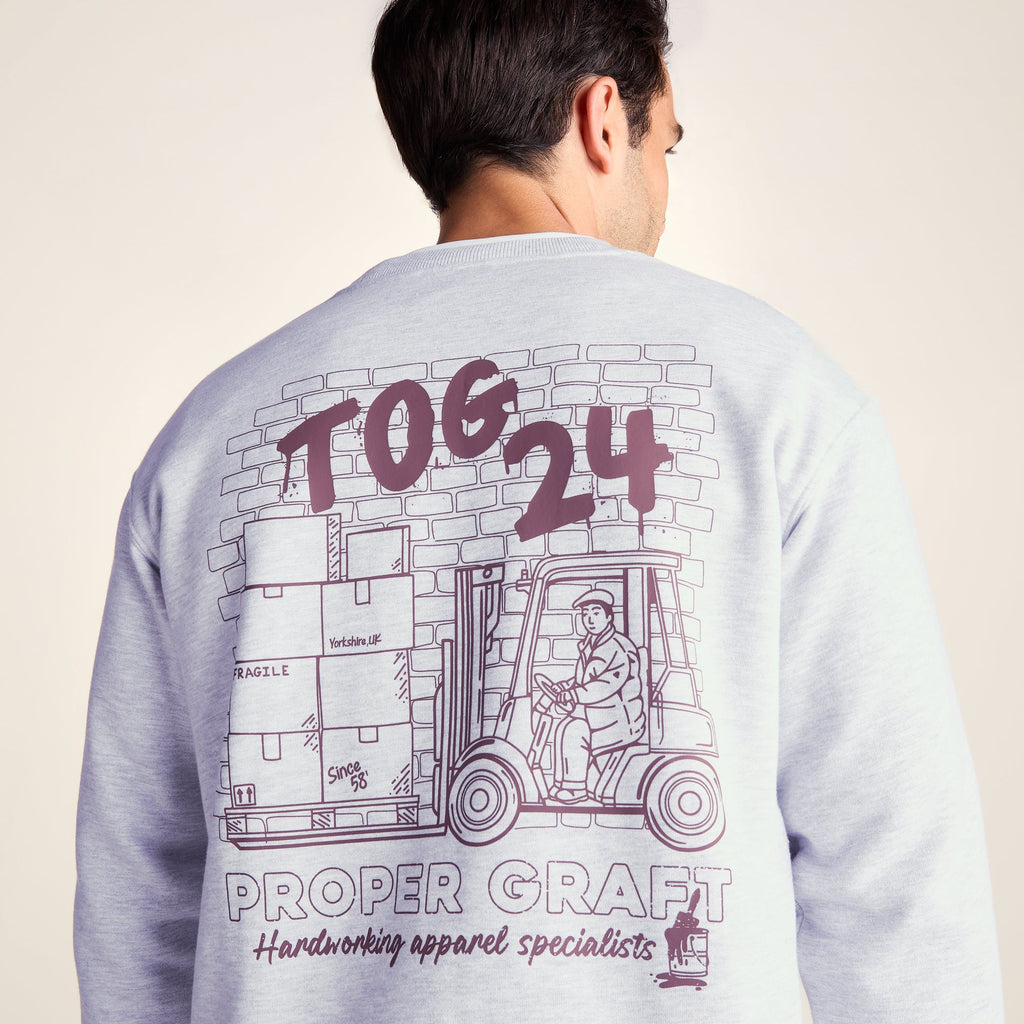 Graft Mens Supersoft Graphic Print Crew Neck Sweatshirt - Light Grey Melange - Image 6