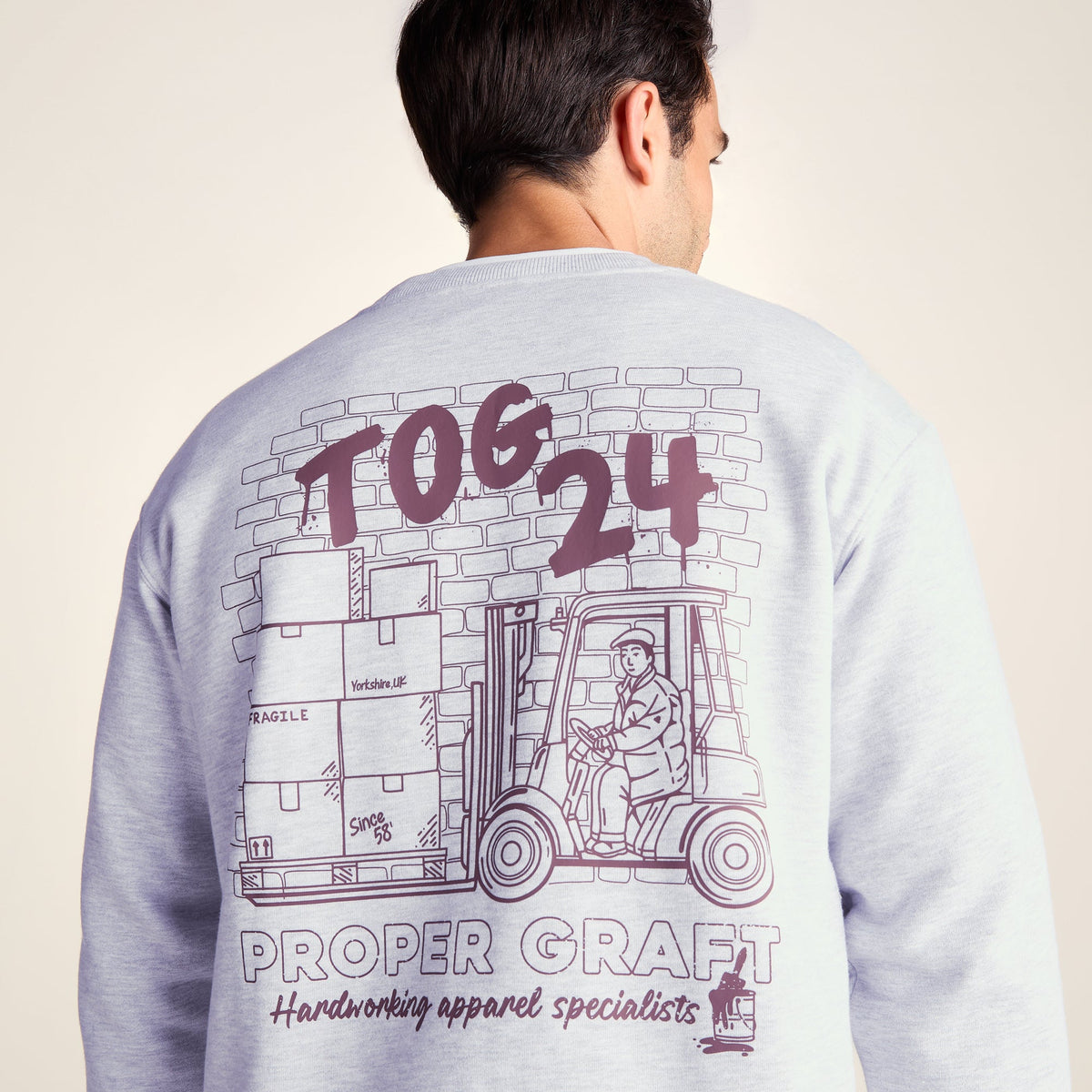 Graft Mens Supersoft Graphic Print Crew Neck Sweatshirt - Light Grey Melange - Image 6