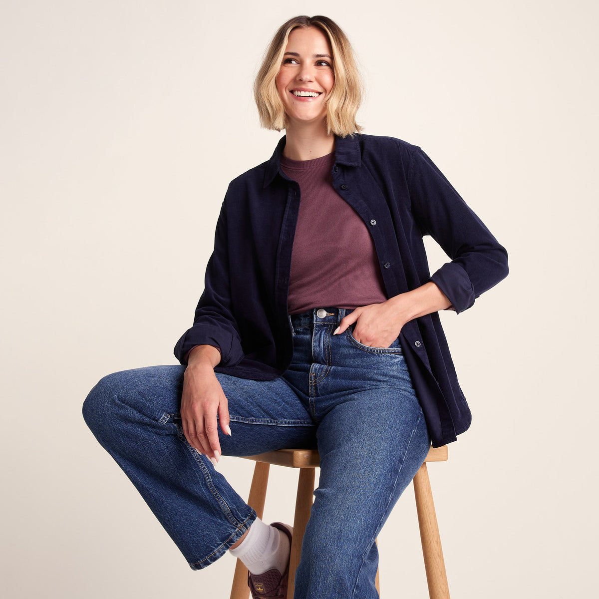 Harby Womens Long Sleeve Lightweight Corduroy Shirt - Oxford Blue - Image 2