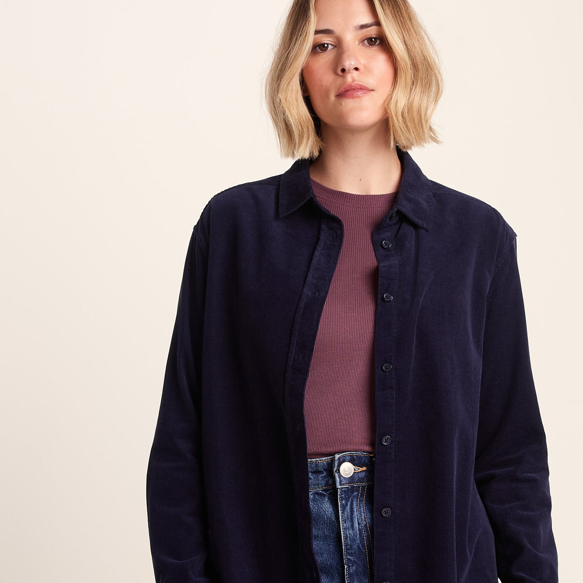 Harby Womens Long Sleeve Lightweight Corduroy Shirt - Oxford Blue - Image 5