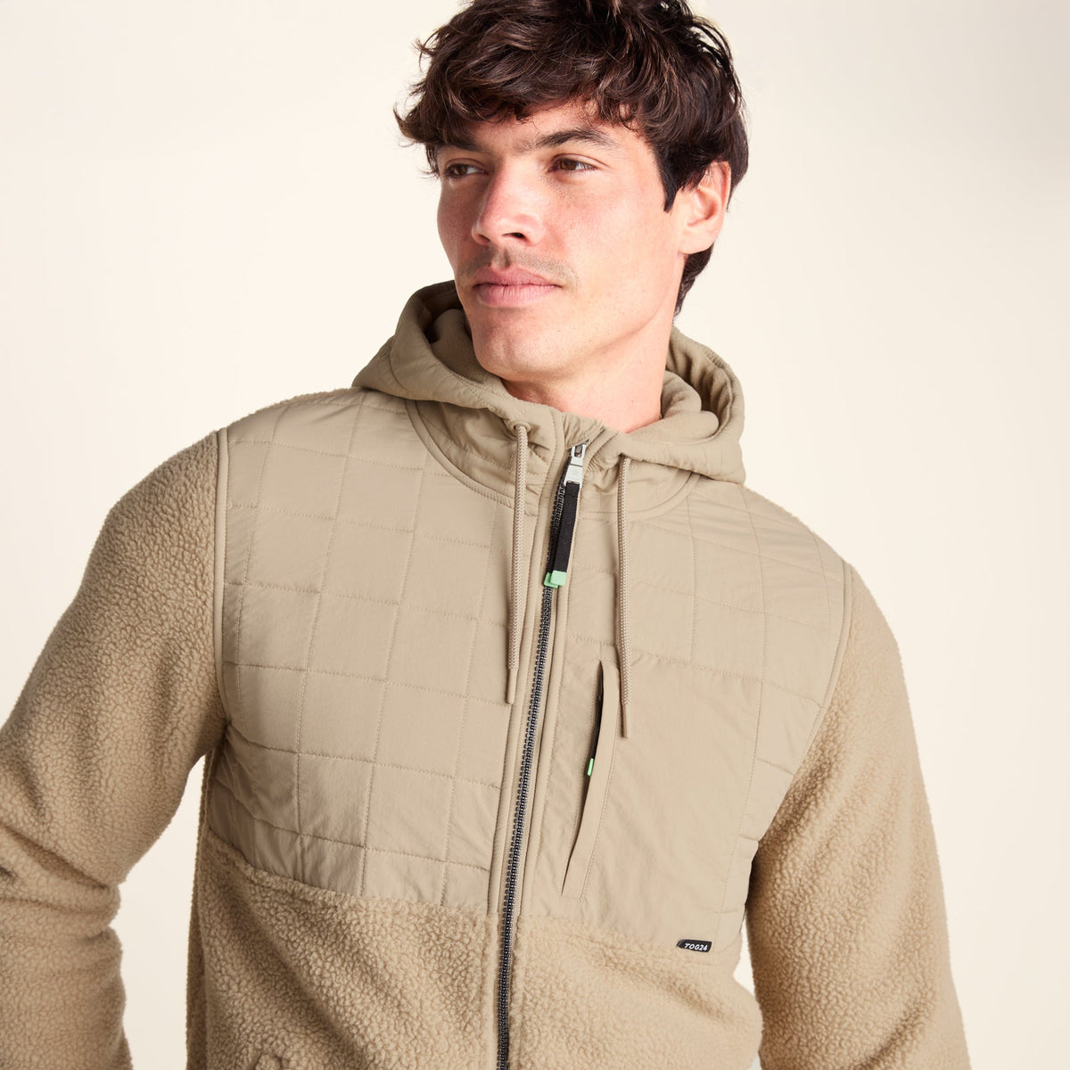 Hare Mens Padded Sherpa Hooded Jacket - Light Sand - Image 6