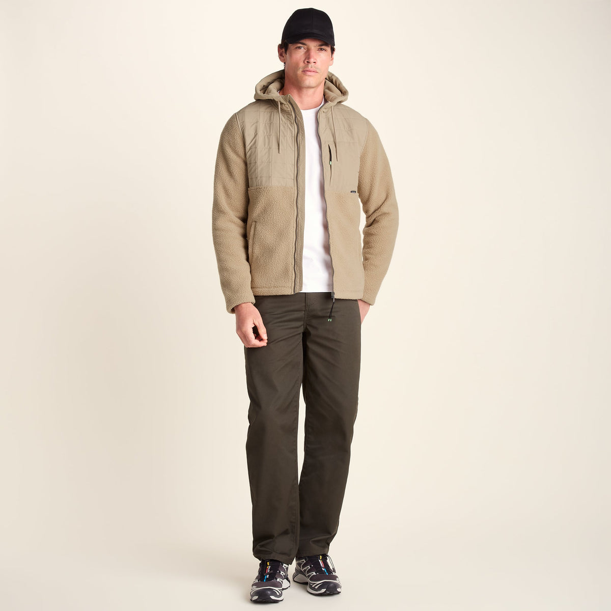 Hare Mens Padded Sherpa Hooded Jacket - Light Sand - Image 7