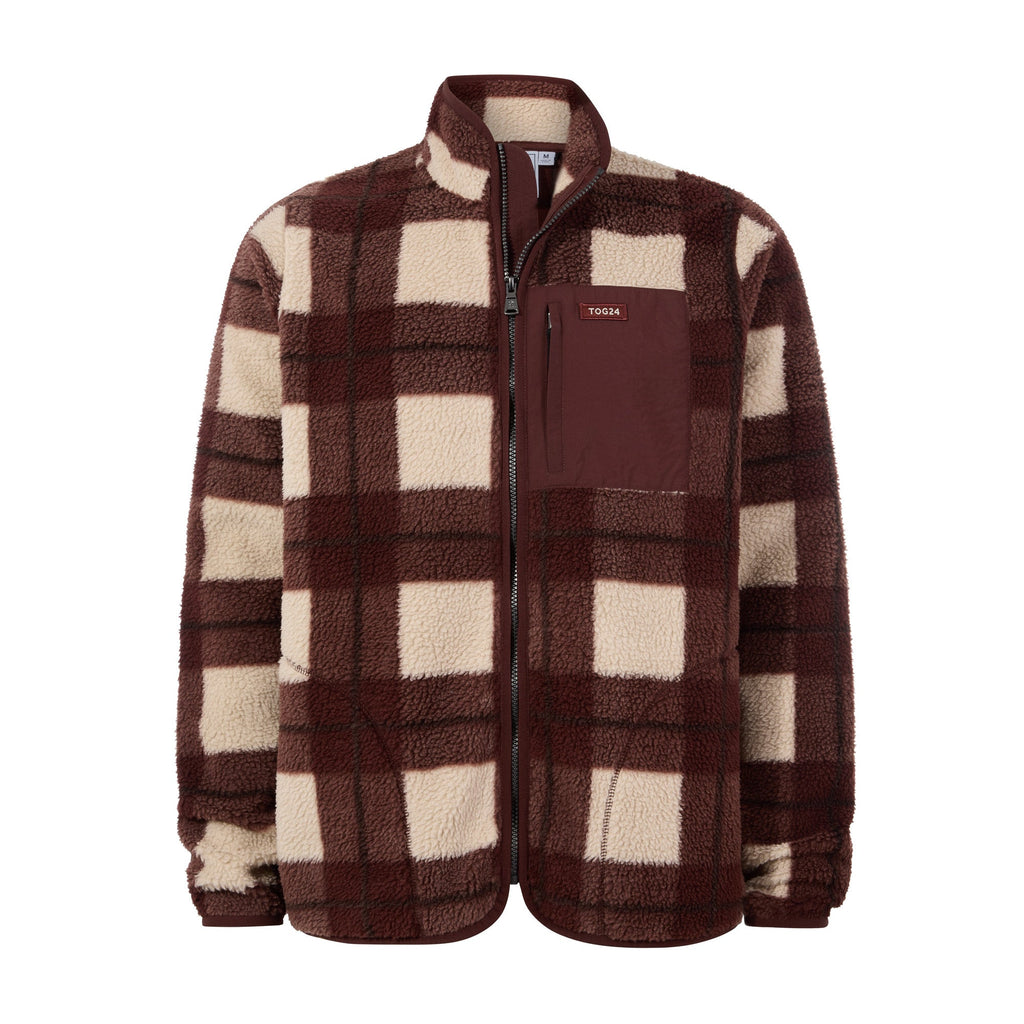 Haxwell Mens Sherpa Fleece - Chestnut Brown Check - Image 7