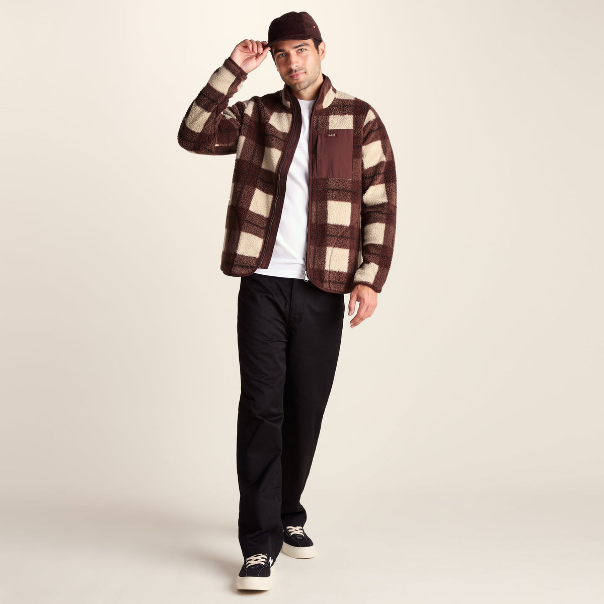 Haxwell Mens Sherpa Fleece - Chestnut Brown Check - Image 2