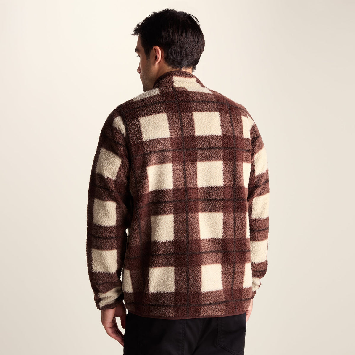 Haxwell Mens Sherpa Fleece - Chestnut Brown Check - Image 3