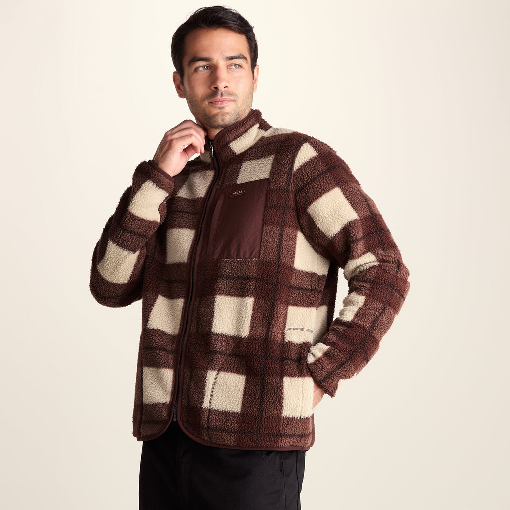 Haxwell Mens Sherpa Fleece - Chestnut Brown Check - Image 4
