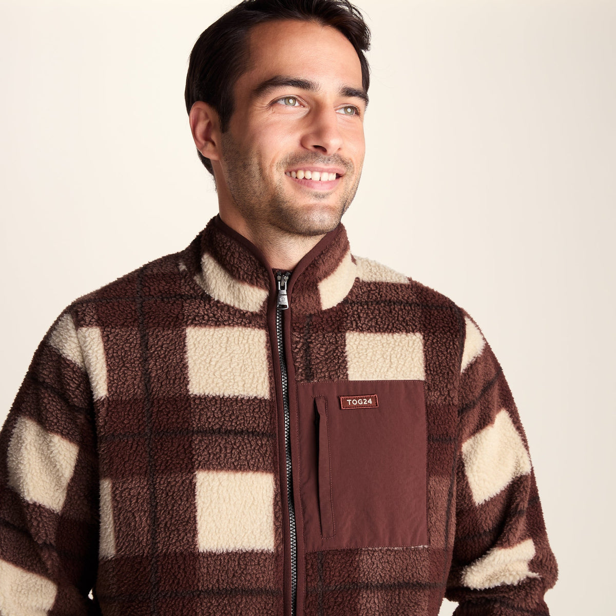 Haxwell Mens Sherpa Fleece - Chestnut Brown Check - Image 5