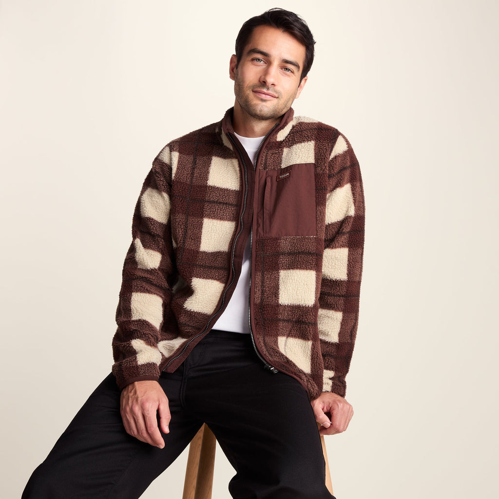 Haxwell Mens Sherpa Fleece - Chestnut Brown Check - Image 6