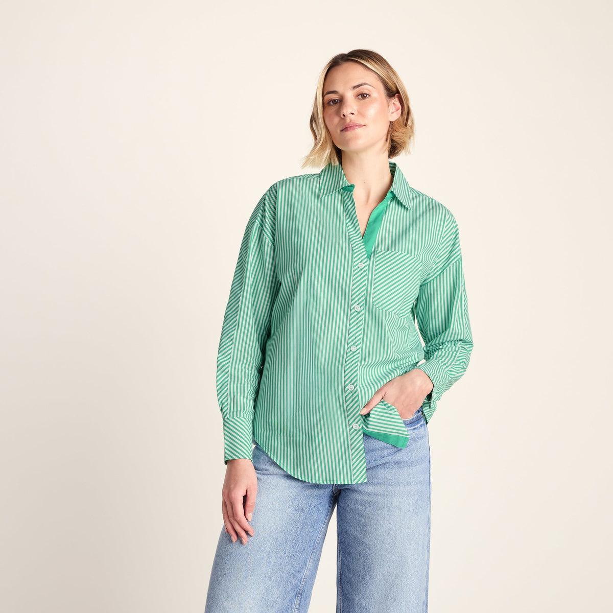 Helena Womens Oversized 100% Cotton Long Sleeve Shirt - Optic White - Image 7