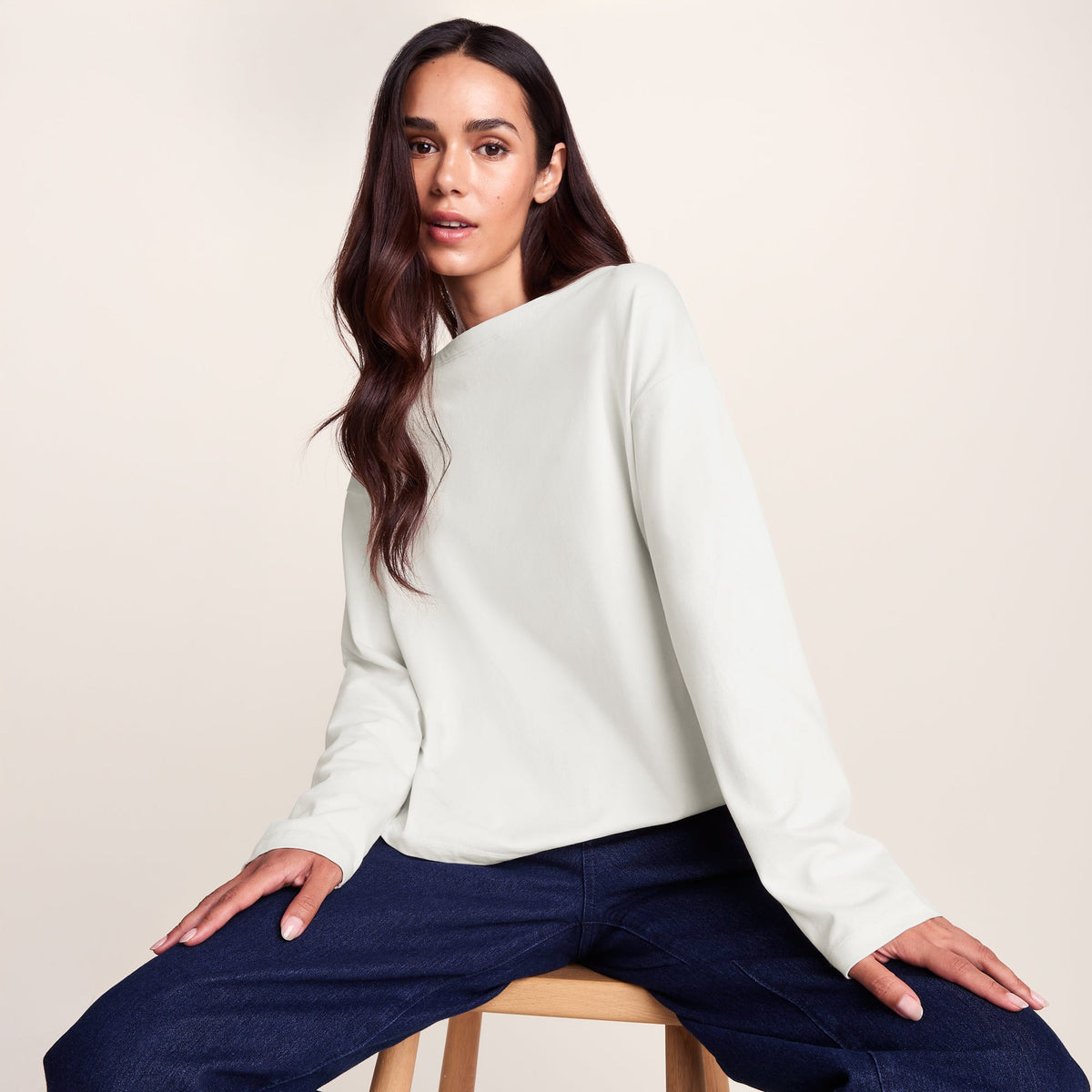 Ivy Womens Supersoft Cotton Boat Neck T-Shirt - Vanilla - Image 4