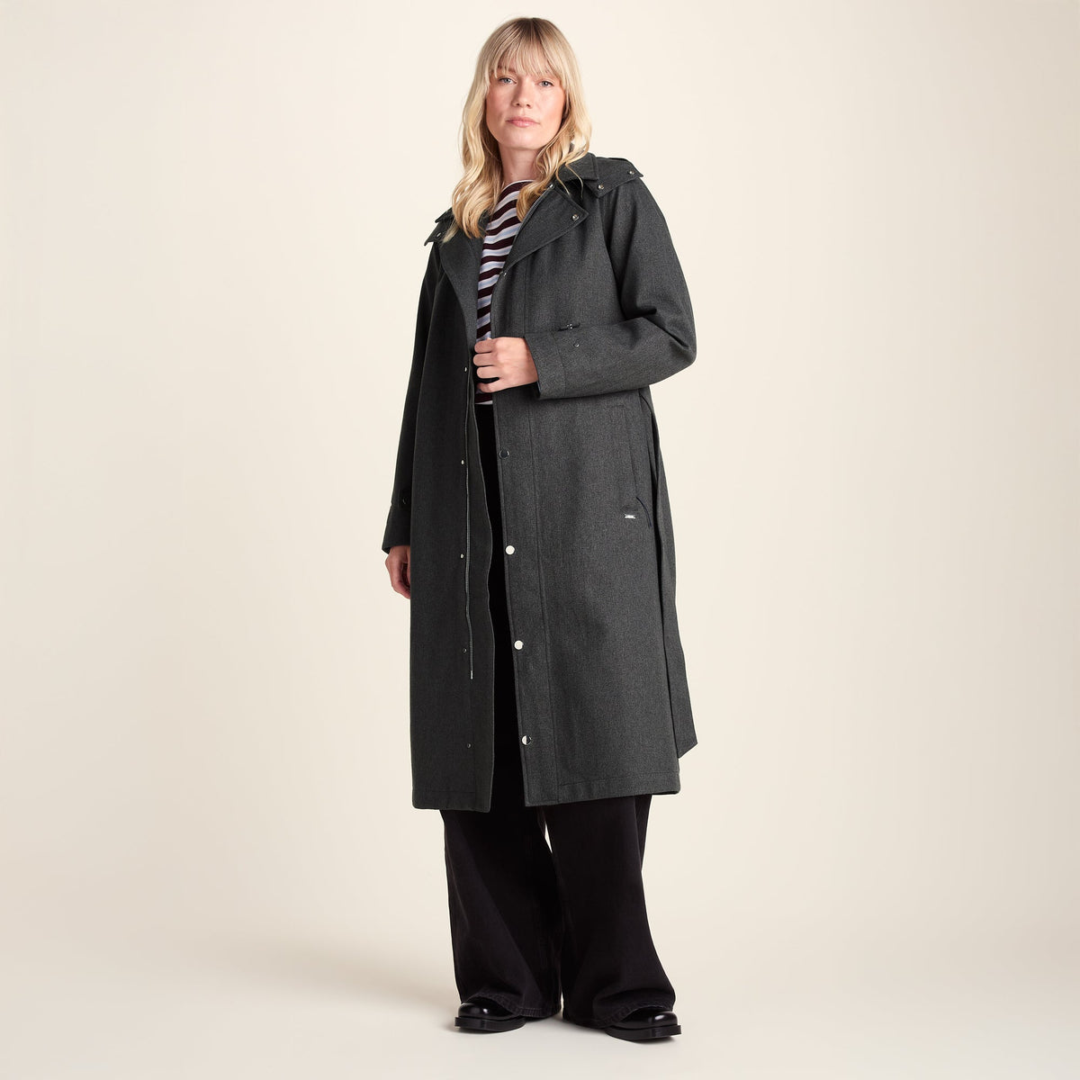 Jemima Womens Waterproof Longline Belted Trench Coat - Charcoal Melange - Image 15