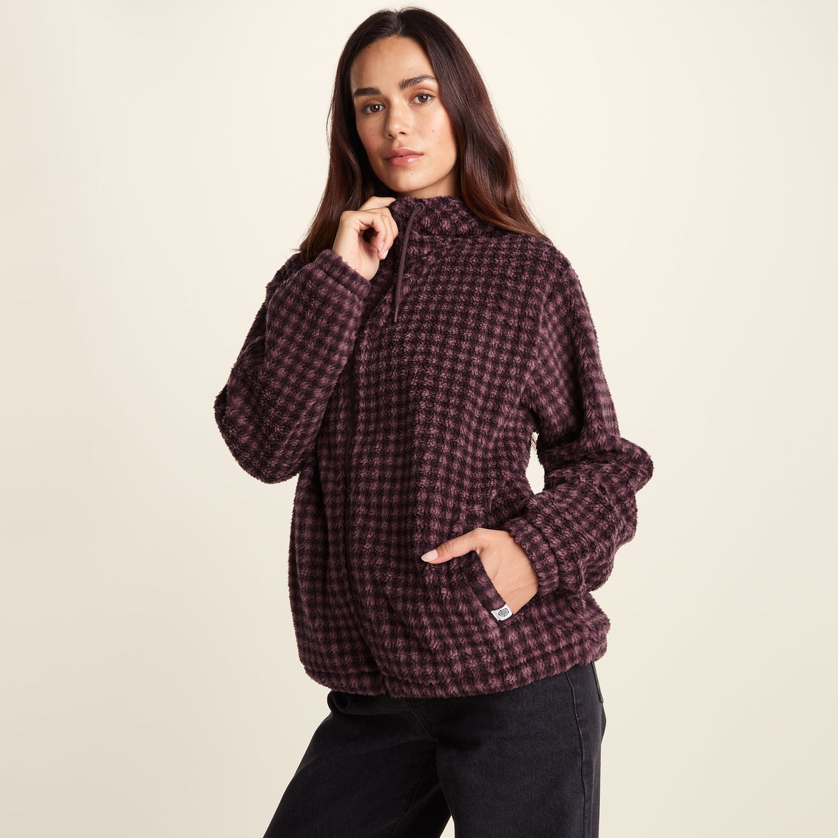 Joanna Womens Relaxed Fit Sherpa Fleece - Huckleberry Gingham