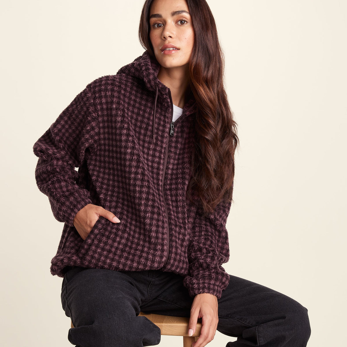 Joanna Womens Relaxed Fit Sherpa Fleece - Huckleberry Gingham - Image 4