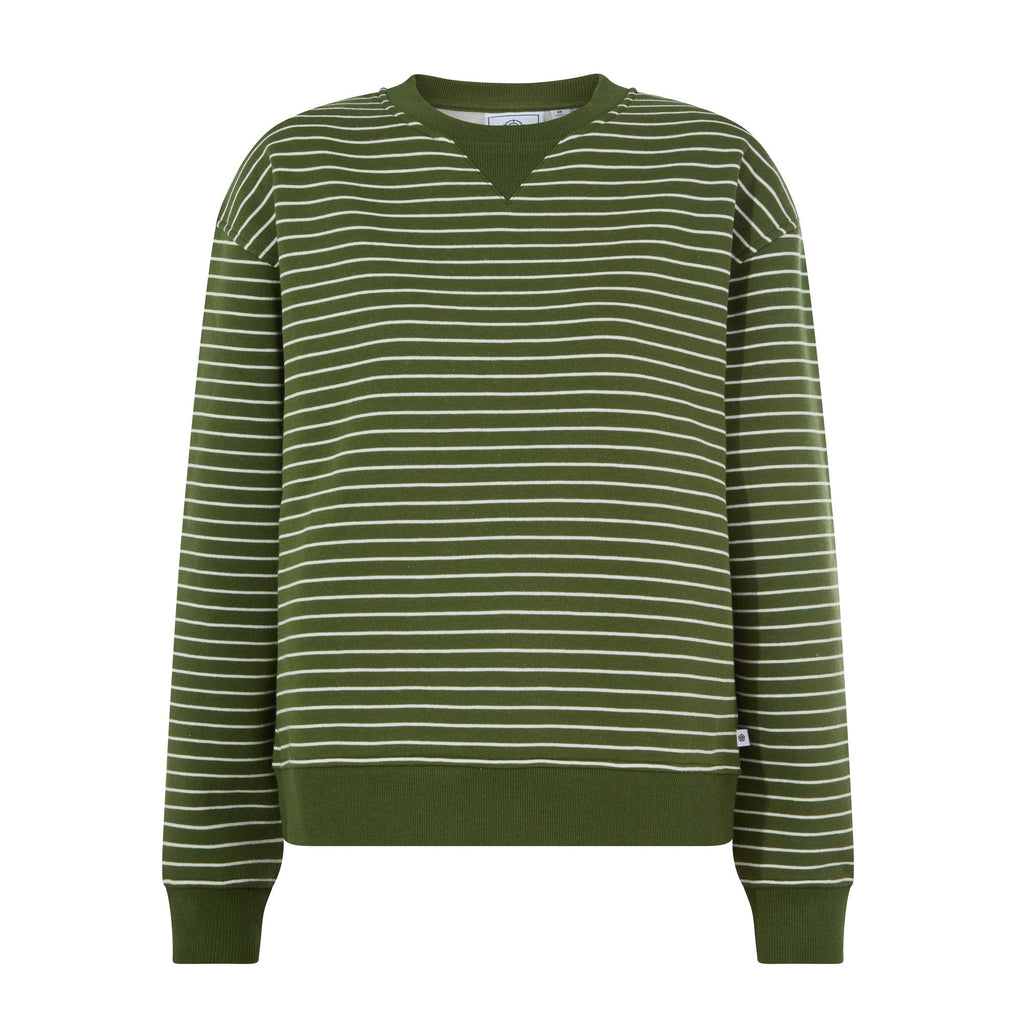 Joyce Womens Supersoft Crew Neck Striped Sweatshirt - Olive Green Stripe - Image 6