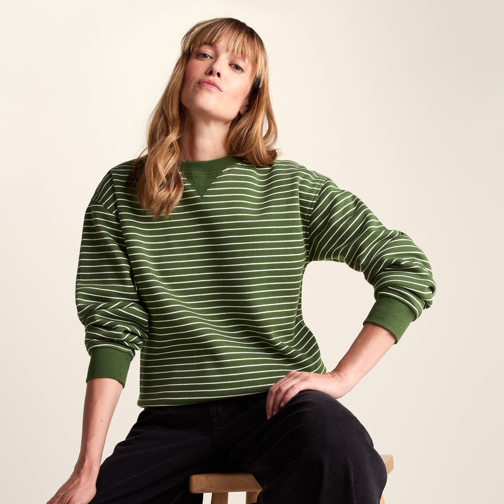 Joyce Womens Supersoft Crew Neck Striped Sweatshirt - Olive Green Stripe - Image 4